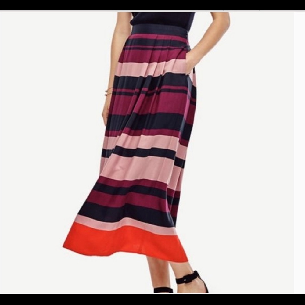 Ann Taylor Pleated Striped midi skirt
